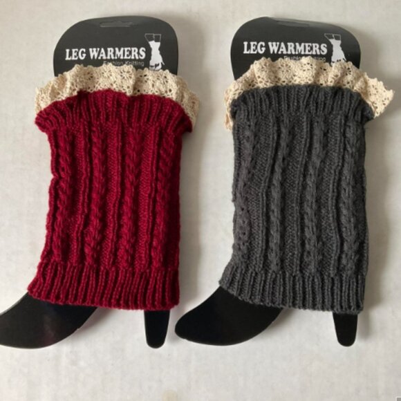 2 Pack Red & Gray Cable Knit Boot Cuff Leg Ankle Warmer - Picture 6 of 6